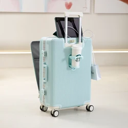 Aluminum Frame Front Open Luggage USB Charging Port with Cup Holder Trolley Suitcase 24