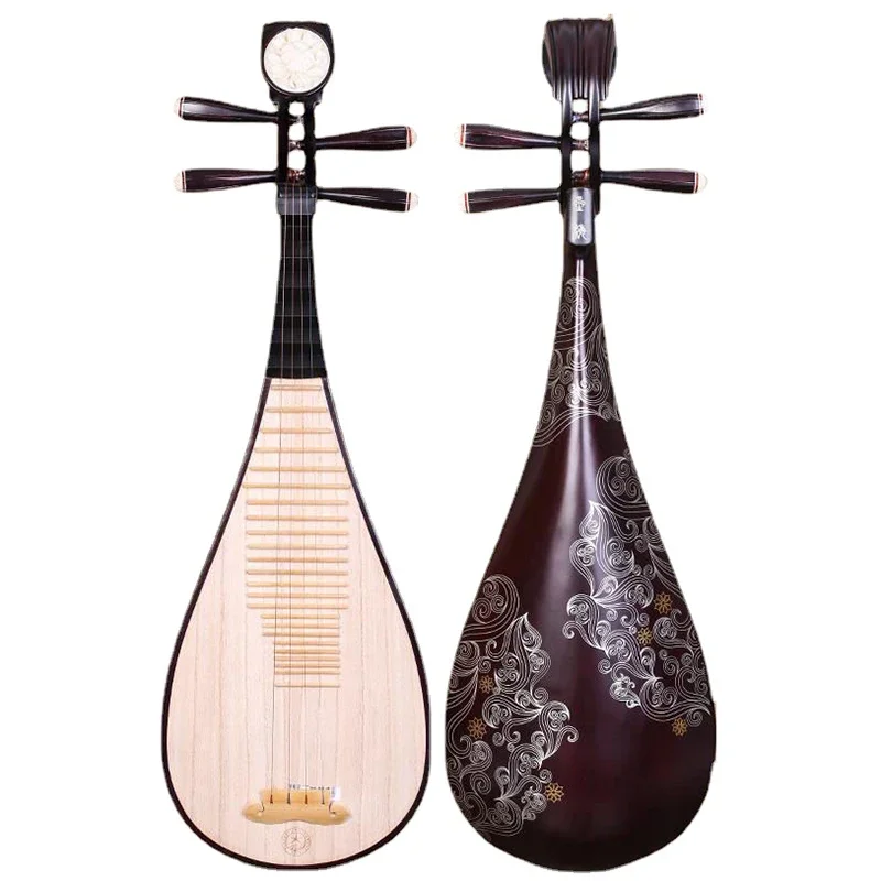 88cm Children Lute Instrument Handmade Paulownia Pipa Peony Headstock Beginner Lute Chinese Stringed Instruments with Accessorie