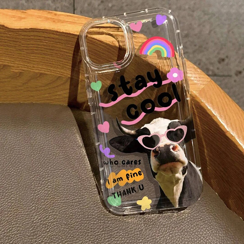 Creative Cow Pattern Clear Silicone Case For iPhone 15 14 13 Pro Max 11 12 Mini SE2 7 8 Plus X XR XS MAX Soft Shockproof Cover