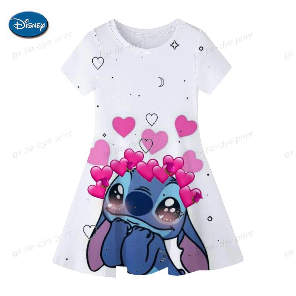 2024 New Girls\' Clothing Summer Lilo&Stitch Princess Dress Short sleeved Children\'s Dress Party Children\'s Clothing Baby Dress