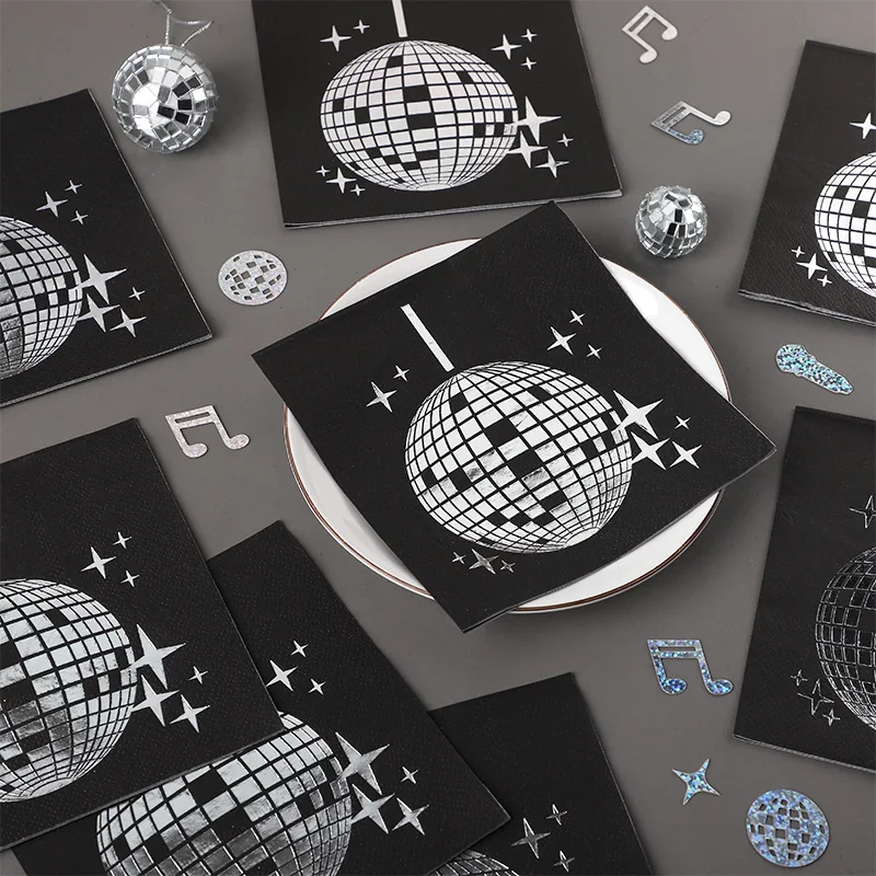 

20Pcs Disco Ball Print Paper Napkins Black White Disposable Napkins for 70s Retro Disco Dance Birthday Party Decor Supplies