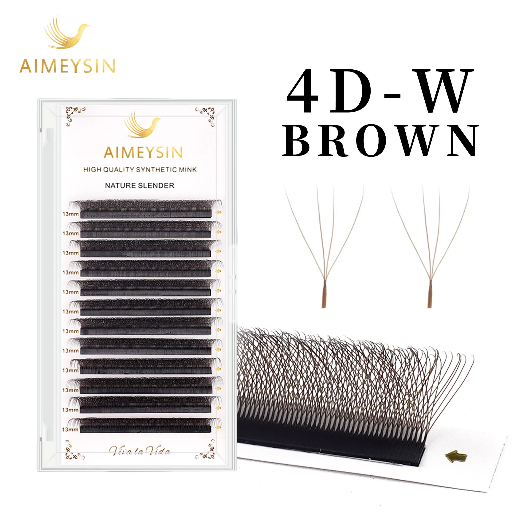 AIMEYSIN Brown 4D W Shape Eyelash Extensions High Quality Individual Lashes Automatic Bloom Premade Volume Fans