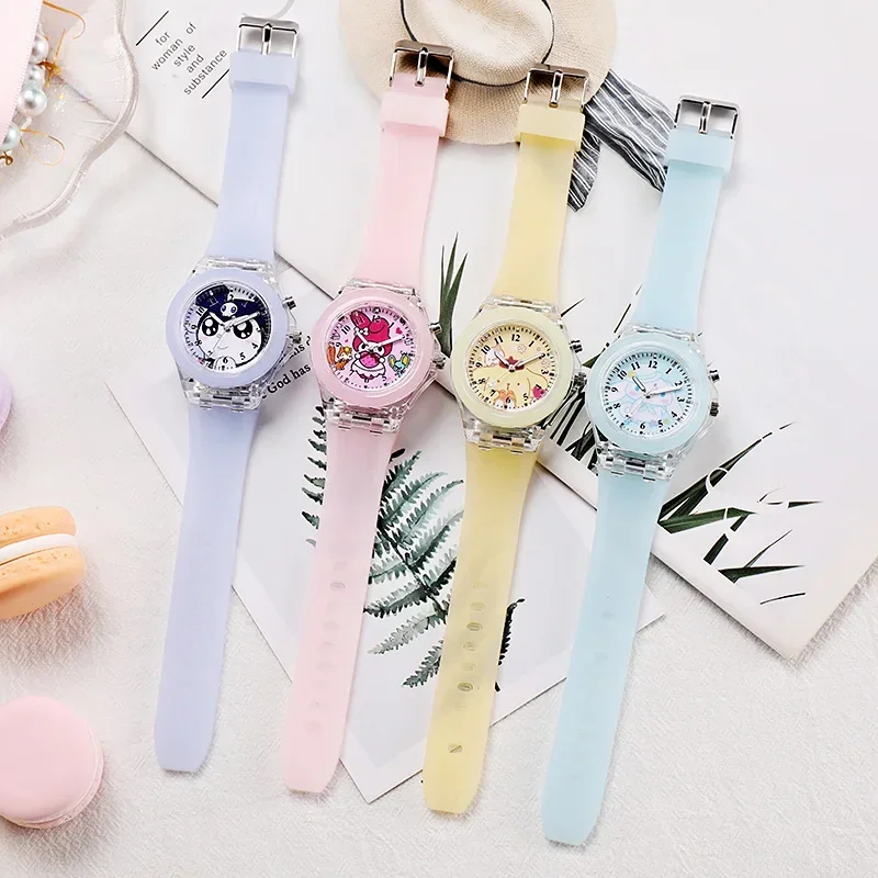 MINISO Sanrio Hello Kitty Children\'s Watches Kawaii Melody Cinnamoroll Student Children LED Luminous Bracelet Watch Kids Gifts