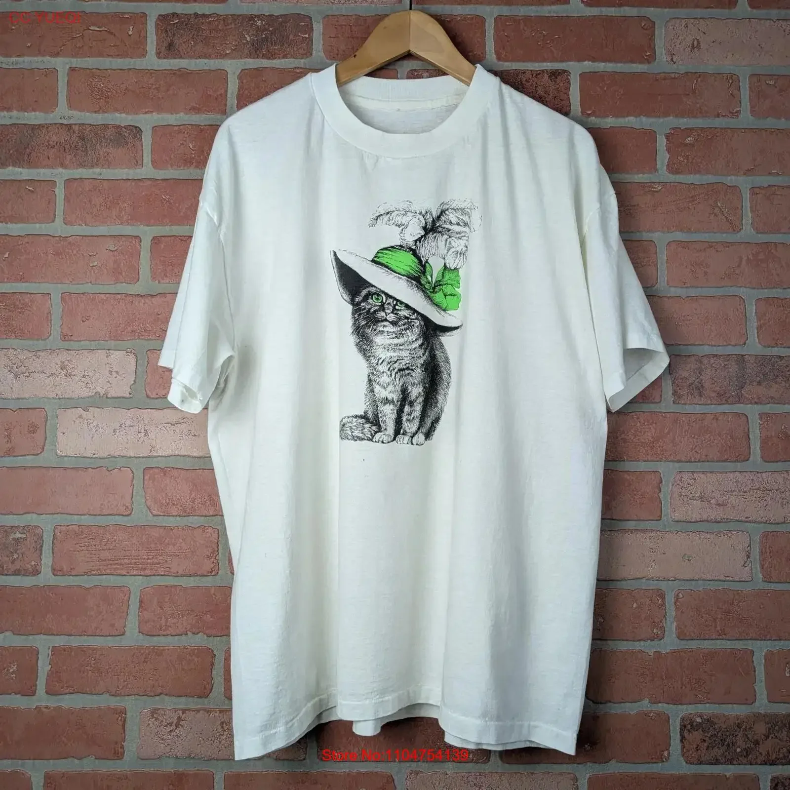 Vintage 90s Cat Wearing Funny Hat ORIGINAL T Shirt Extra Large vintage Washed Unisex Breathable fashion streetwear graphic