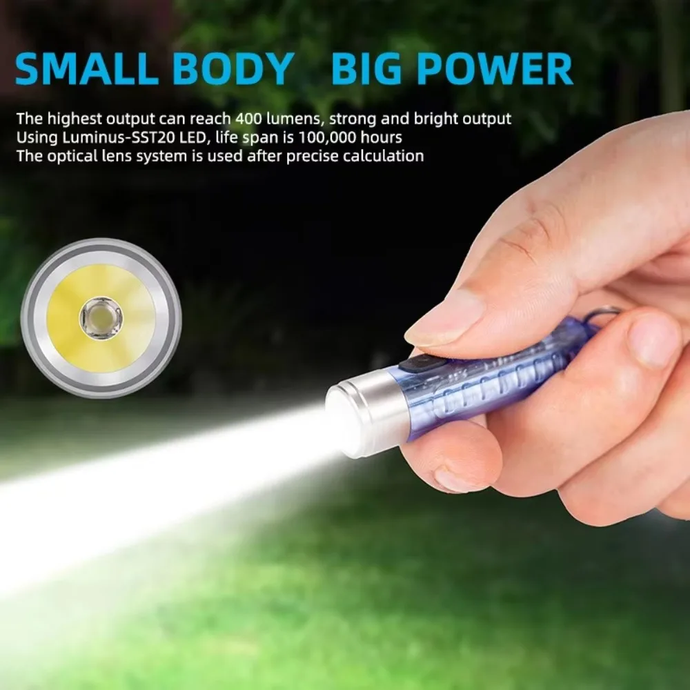 Multi-function Mini EDC LED Flashlight Portable Keychain Light MagneticTorch USB Rechargeable Uv Lamp Emergency Camping Lantern