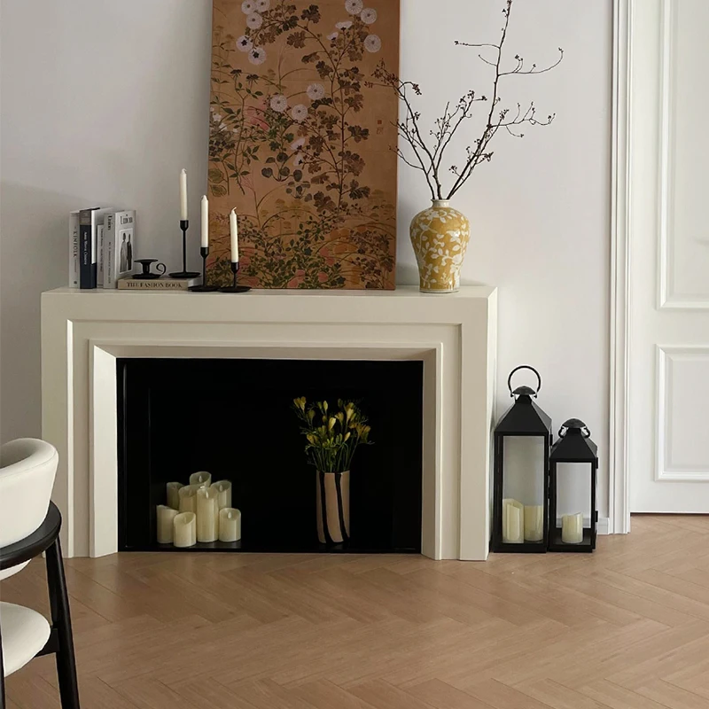 French simple classic wood fireplace fireplace mantel living room wall-mounted locker hotel background wall decoration