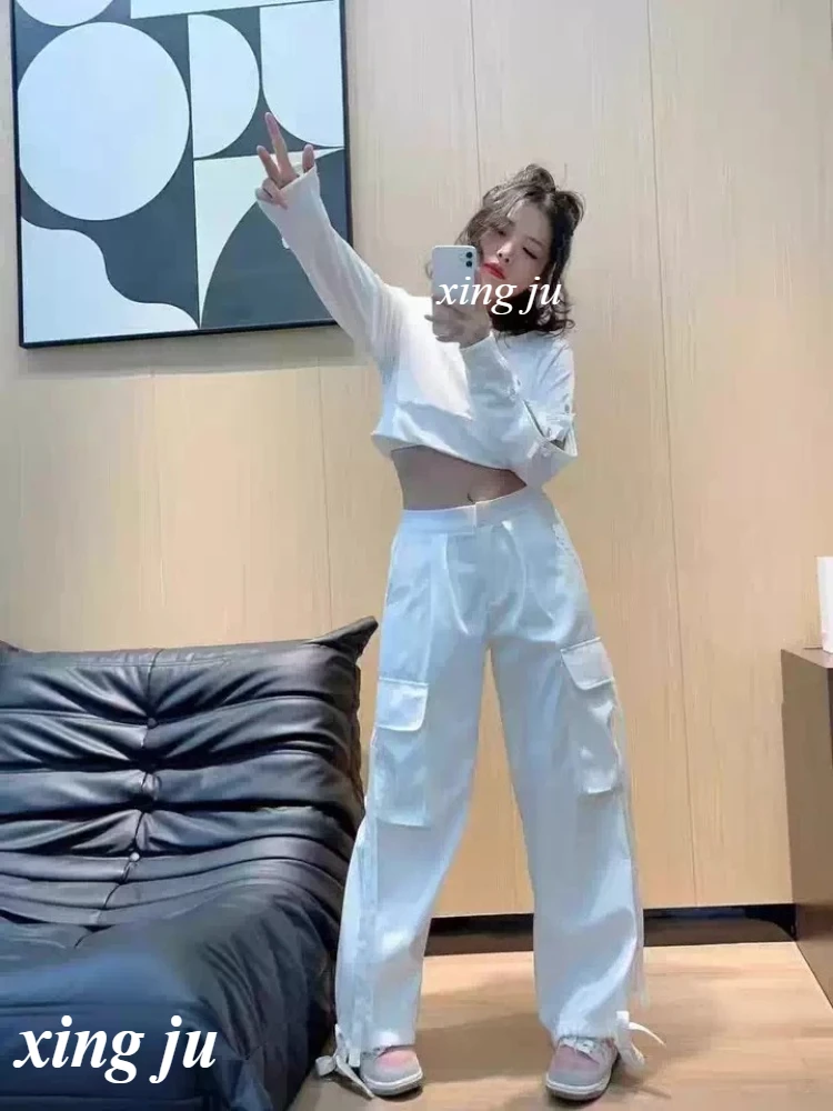 Kpop Women Group Concert Slim Crop Tops Outfit Hip Hop Loose Straight Pants Jazz Dancewear Music Festival Clothing Stage Costume