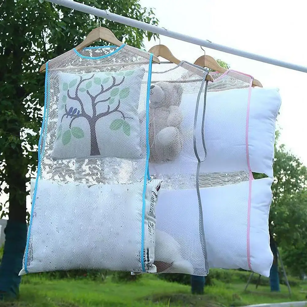 Hanging Pillow Drying Net Bag Foldable Windproof Shoes Socks Plush Doll Toy Mesh Dryer Throw Pillow Air-dry Hanging Pouch