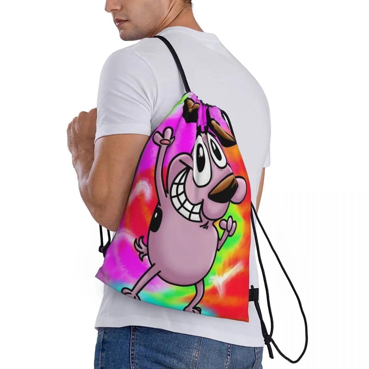 Custom C-Courage The Cowardly Dog Drawstring Backpack Women Men Sport Gym Sackpack Foldable Shopping Bag Sack