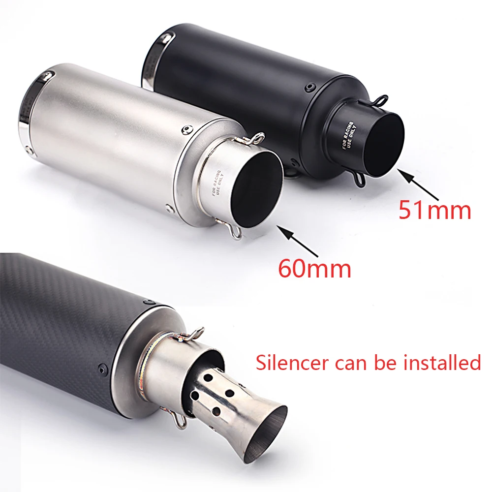 Universal motorcycle exhaust silencer, 51mm, exhaust for kawasaki er6n sv650 crf 230 z800 r1 cb650f cb1000r cbr250r