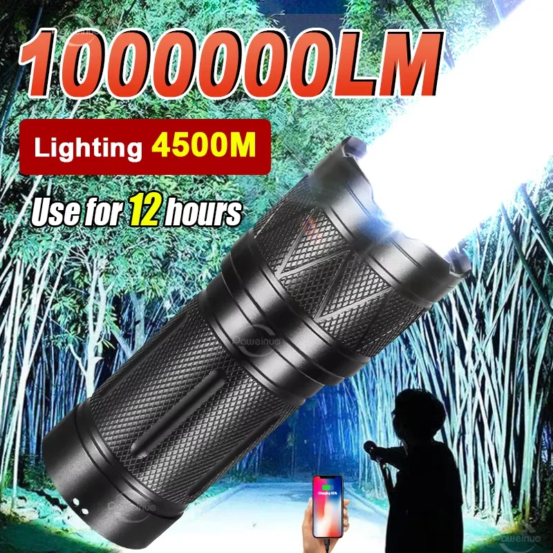 

High Power LED Flashlight Rechargeable Strong Light Zoom Flashlights 4500M Super Bright Camping Fishing Emergency Tactical Torch