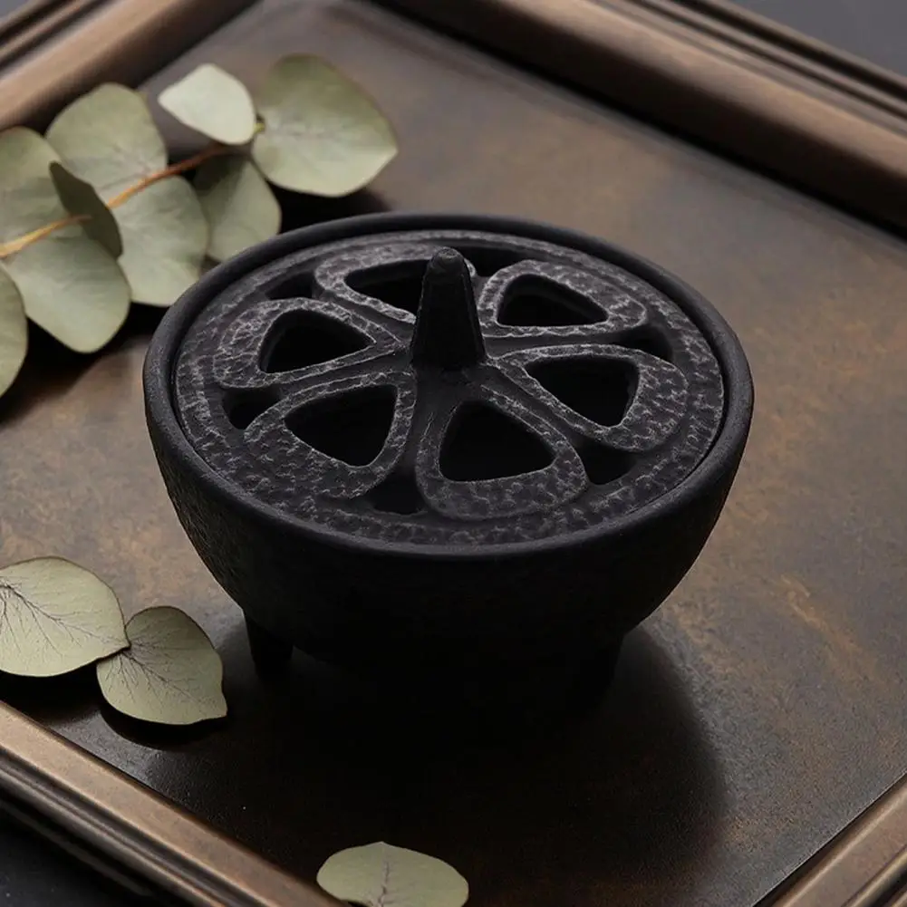 Vintage Tripod Incense Burner Holder with Lid Cast Iron Incense Burner Metal Cauldron Censer Cone Coil Incense Burner Holder