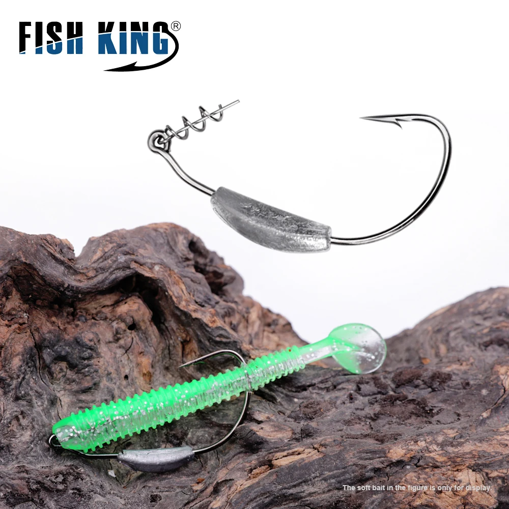 FISH KING Jig Crank Head Barbed Hook 2g 3g 4g 5g 7g Soft Lure Worm Offset Fishhook Spring Lock Pin for Texas Rigs Fishing Tackle