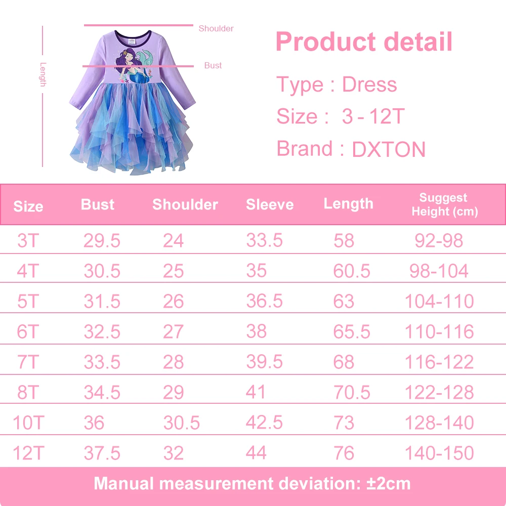 DXTON Mermaid Princess Dress For Girls Gradient Mesh Patchwork Children's Party Costumes Irregular Tulle Kids Girls Winter Dress