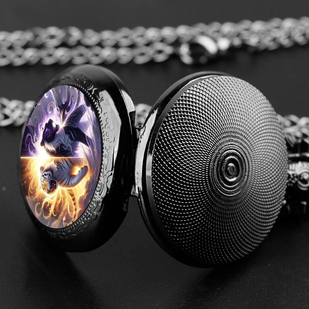 นาฬิกาพ็อกเก็ตควอตซ์ Retro Classic สัตว์ Tiger Design นาฬิกาพ็อกเก็ตนาฬิกาสร้อยคอจี้สําหรับผู้ชายผู้หญิงเด็กวันเกิดคริสต์มาส...