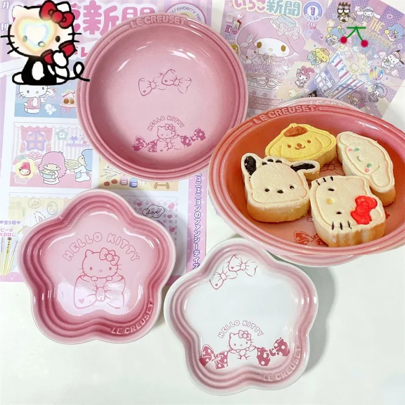 Sanrio Kawaii Hello Kitty Plate Cartoon Creative Shape Fruit Snack Plate Ceramic Household Food Vegetable Plate Cute Tableware