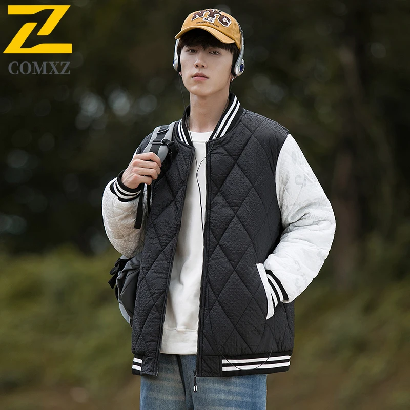COMXZ New Padding Coat Male Winter Leisure Baseball Collar Thickened Fleece Parkas Jacquard Baseball Warm Windproof Padding Coat