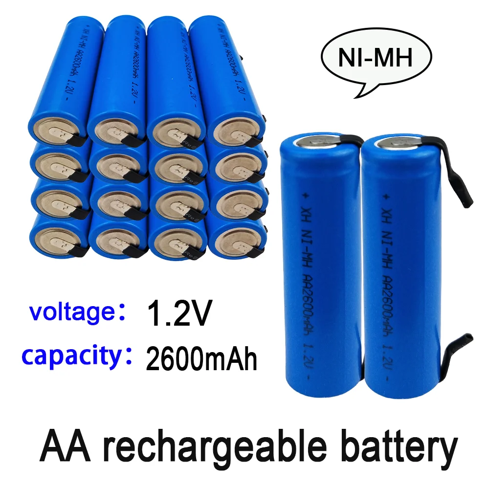 100% neue original 1,2 v AA Akku 1,2 v 2600mah AA NiMH Batterie mit Solder Pins DIY Elektrische rasierer zahnbürste Spielzeug