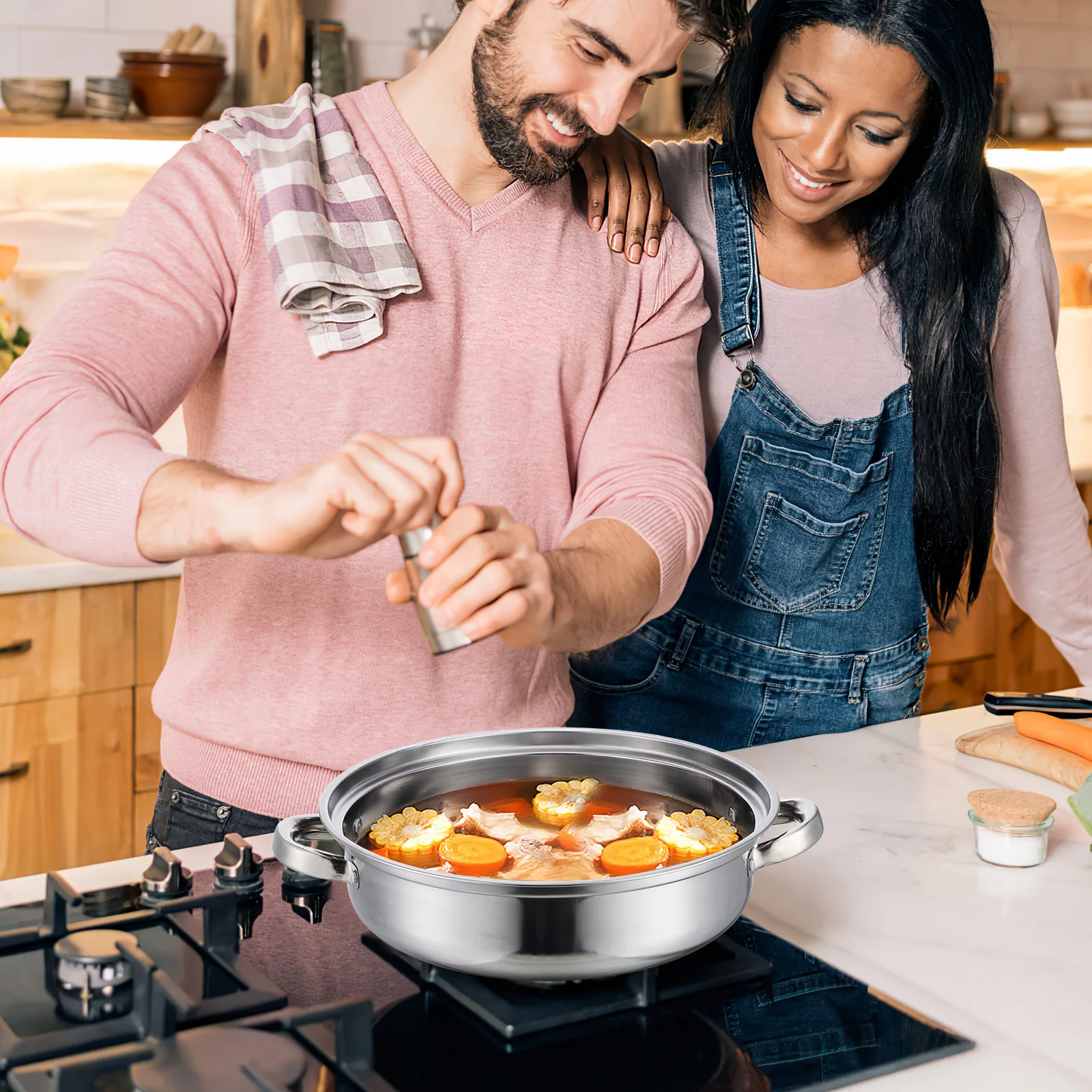 

Four Layer Stainless Steel Steam Pot for Cooking Soup Steamer Stockpot Vegetable Steaming Set with Lid Cookware Kitchen Tool