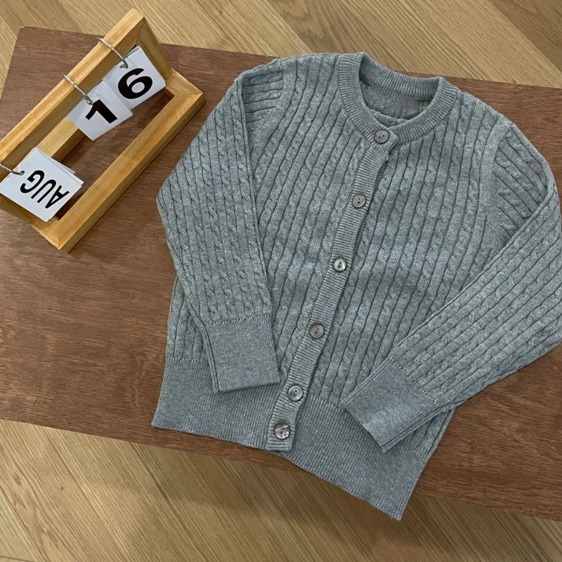 2025 New Style Boys and Girls Spring and Autumn Fried Dough Twists Knitwear Sweater Cardigan Baby Coat Sweater