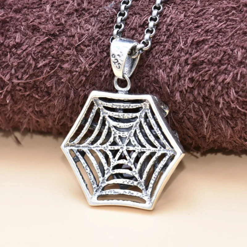 S925 Sterling Silver Charms Pendants for Women Men New Fashion Red Zircon Relief Dark-spider Punk Jewelry Wholesale