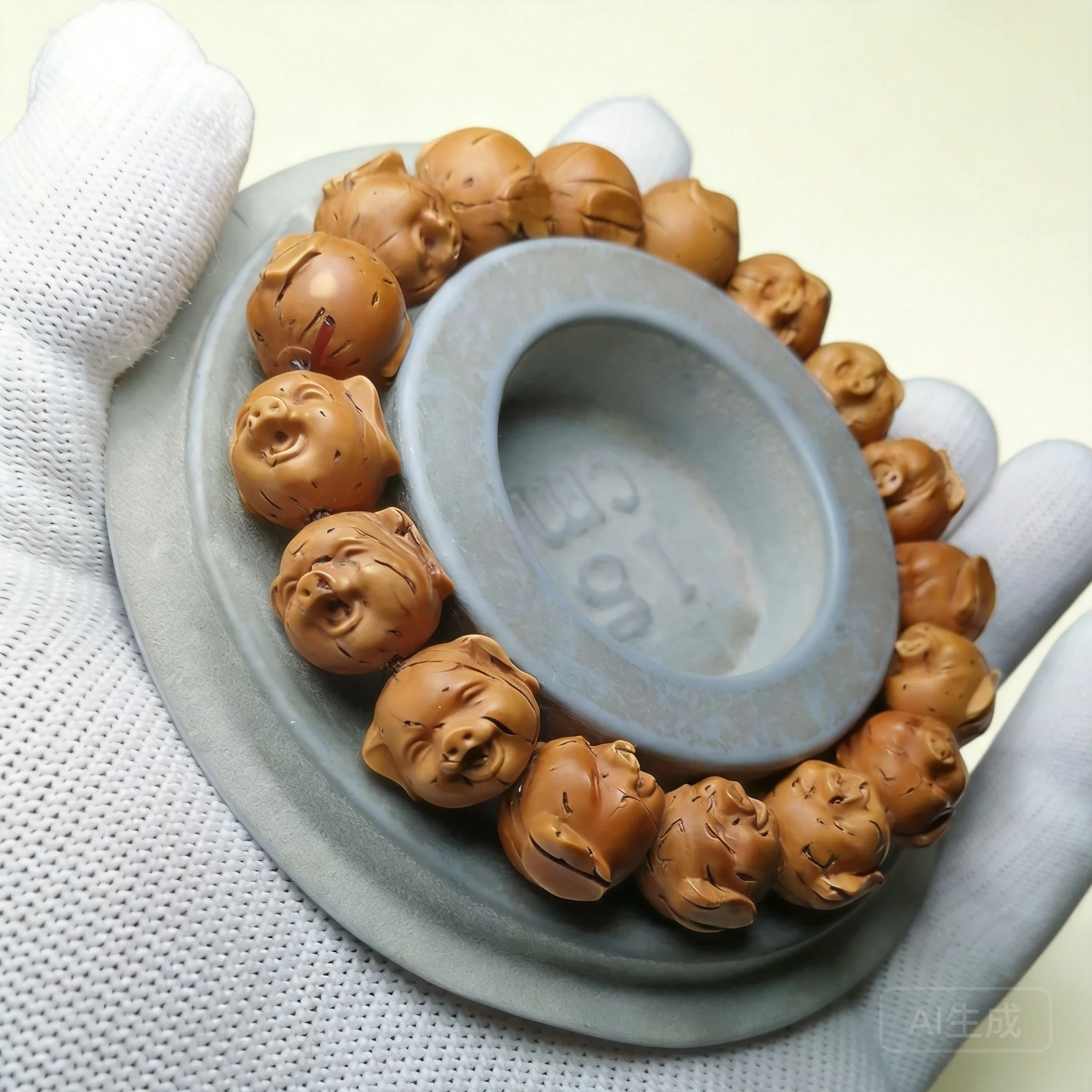 Geschnitztes Pfirsichkern-Perlenarmband für den Alltag – Kollektion „Chinesischer Stil Glücklicher Zhu Bajie Tierkreis-Schwein 2026“ – Handgefertigtes Gebetsarmband