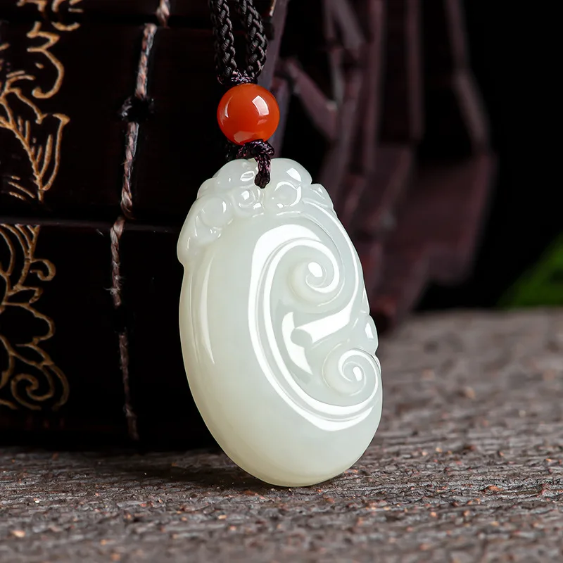 

Natural Old Material Hetian White Jade Auspicious Pendant Authentic Jadeite Charms Men's Necklace Women's Jewelry Wholesale