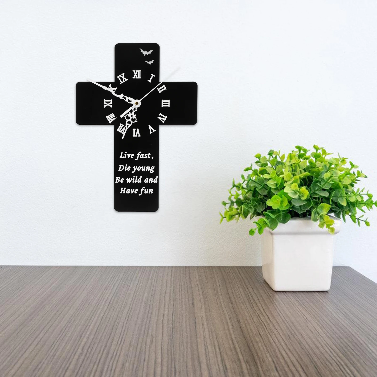 

1pc Cross Wall Clock Acrylic Creative Bedroom Hanging Small Size Home Decor Versatile Wall Decor Precise Timekeeping