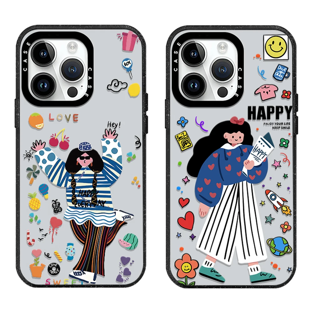 Acrylic Cute Fashion Girl Happy Hour Phone Case Cover With MagSafe For iPhone 16 12 13 14 15 11 Pro Max Plus Anti-drop Case