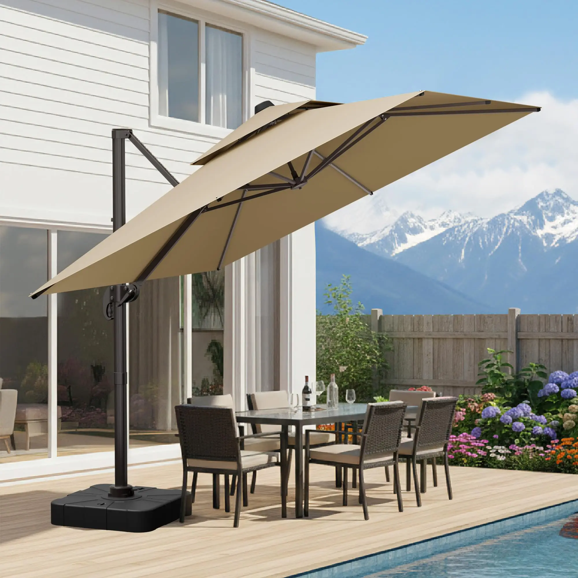 10x10' Cantilever Patio Outdoor Umbrella & Double Top, Beige