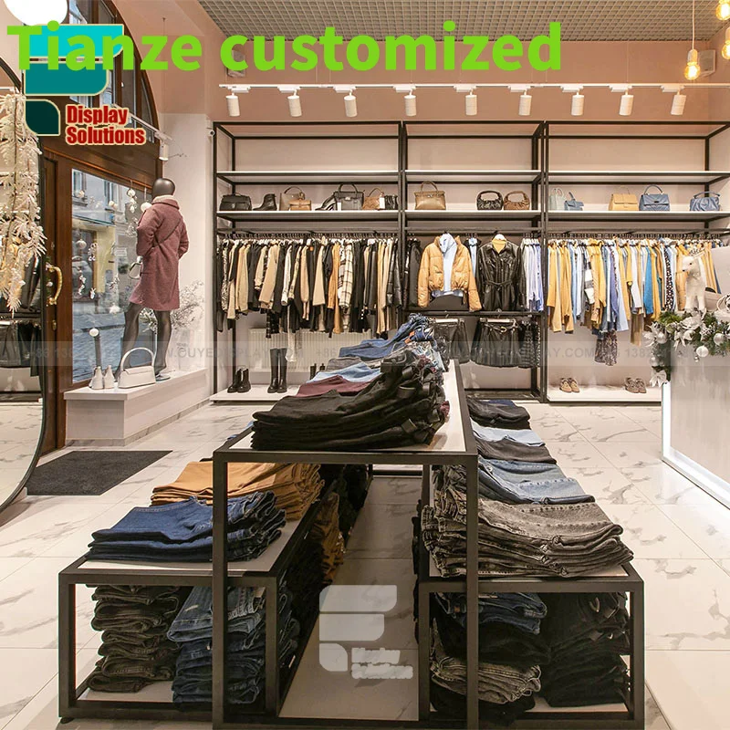 {customized}Professional Custom Wooden Store Shelves Clothes Boutique Furniture Retail Store Clothing Display Racks Clothing