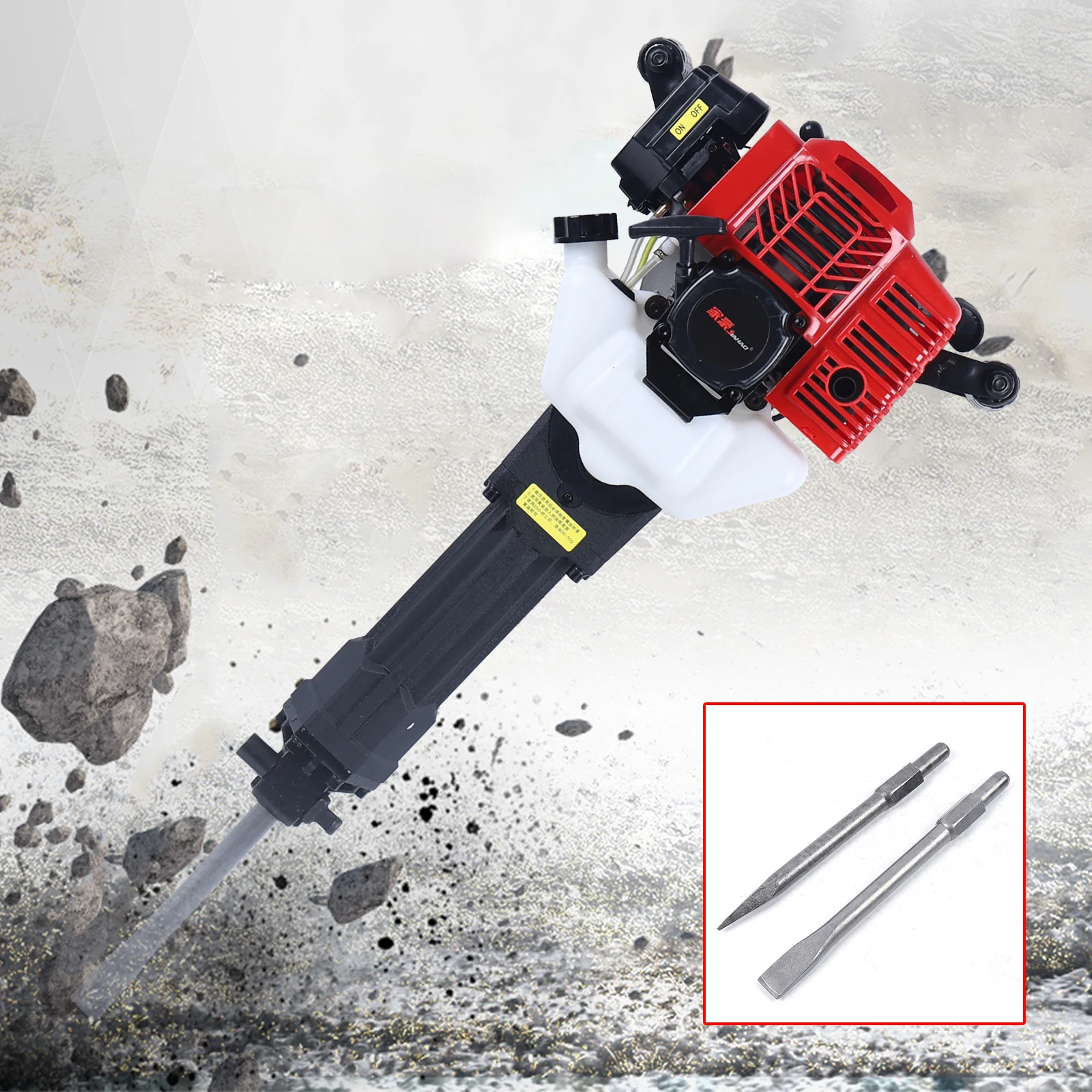 2-Stroke Petrol Demolition Hammer 1900W Chisel Hammer Chisel Professional Set 52cc