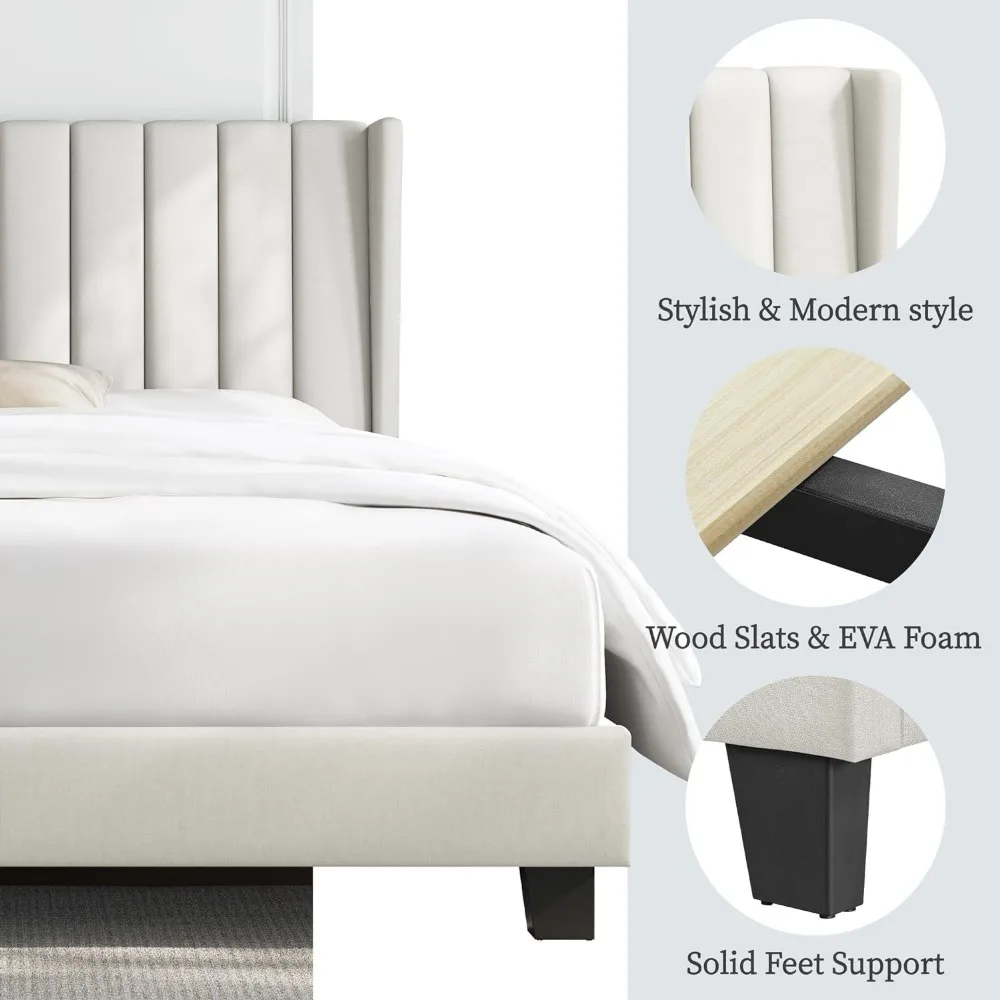 Queen-Bett-Rahmen gepolstertes Plattform bett mit Stoff kopfteil, Flügelkanten-Design/rutsch fest und geräusch frei/aus Holz