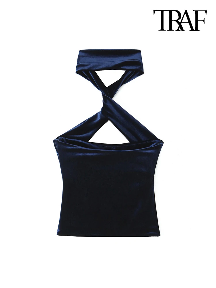 TRAF-Women's Velvet Tank Tops, Straight Neck, Back Across Strap, Side Zipper, Female Camis, Sexy Fashion