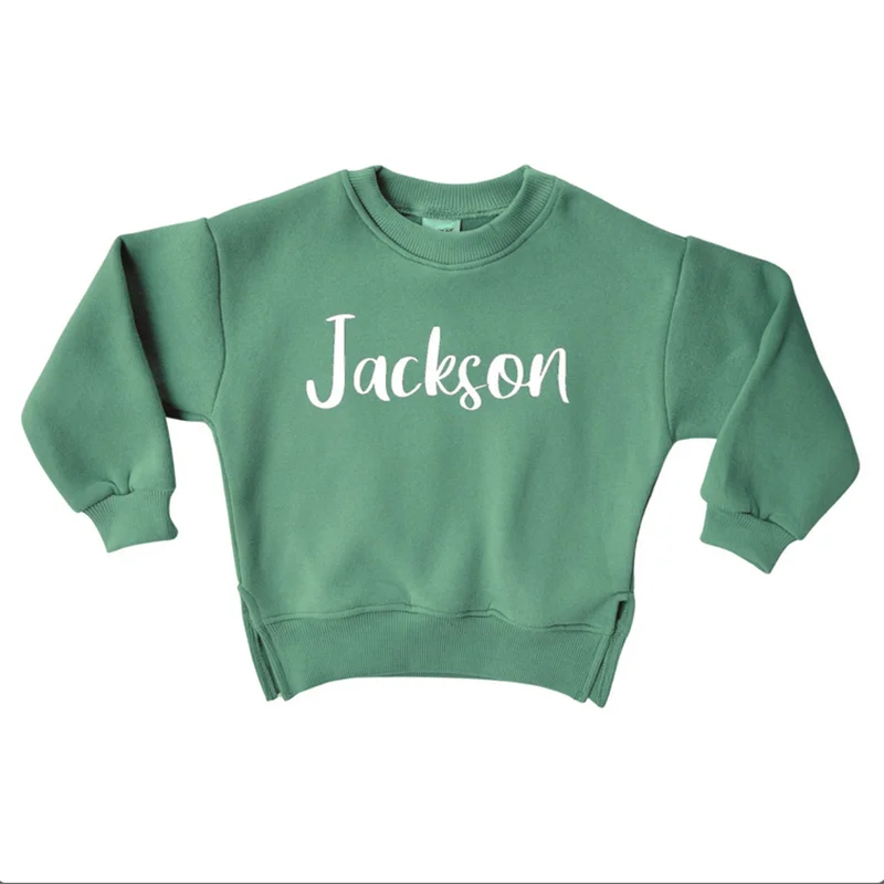 Sweat-shirt ras du cou personnalisé avec nom de bébé, doux, à manches longues, pour tout-petit