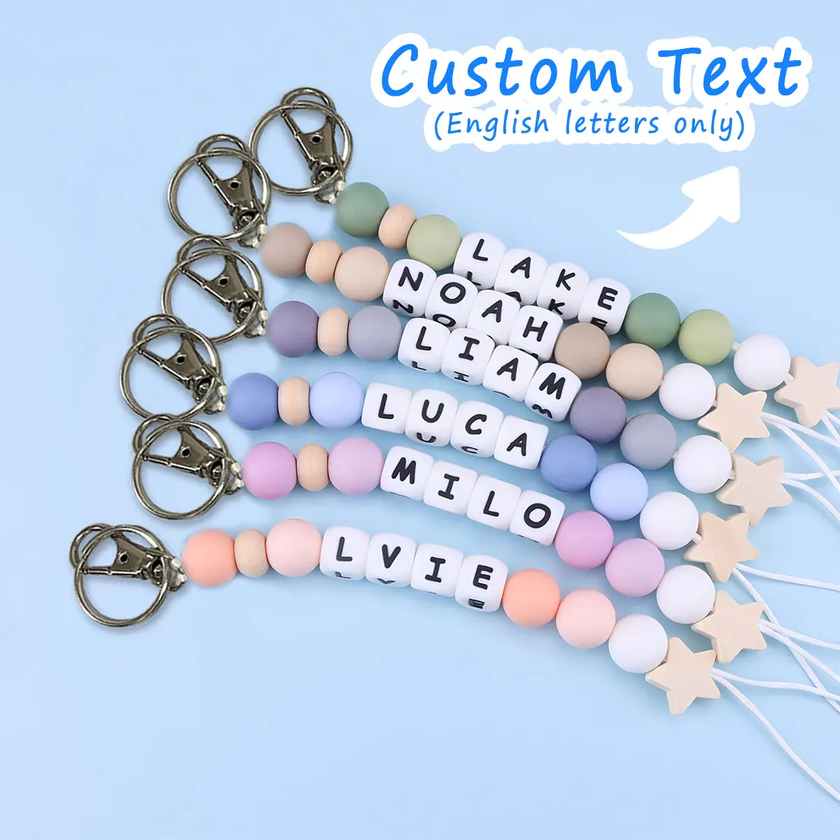 

1pc personalized bag charm colorful silicone bead letter keychain, star element, bag/cup charm, Valentine's Day/Christmas gift