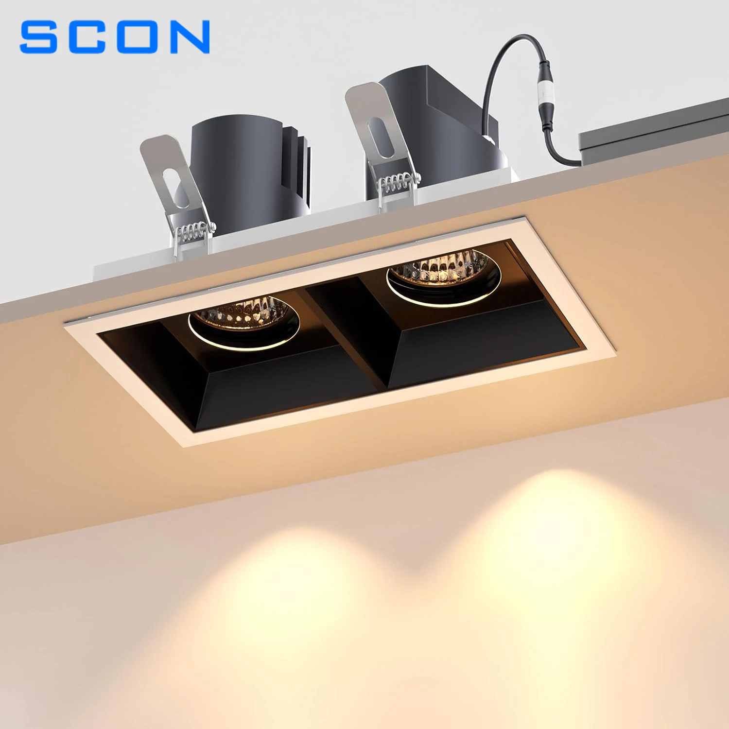 SCON светодиодный квадратный встраиваемый светильник 24 Вт, регулируемый потолочный светильник, 5 CCT, 2700–6000 К, триак, затемняющий вращающийся прожектор для гостиной SCON светодиодный квадратный встраиваемый светильник 24 Вт, регулируемый потолочный светильник, 5 CCT, 2700–6000 К, триак, затемняющий вращающийся прожектор для гостиной
