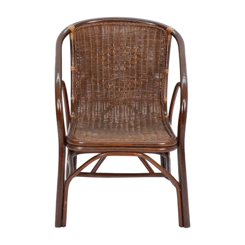 Rattan chair, real rattan, hand-woven single elderly tea house balcony, courtyard leisure backrest, tea table and chair combinat
