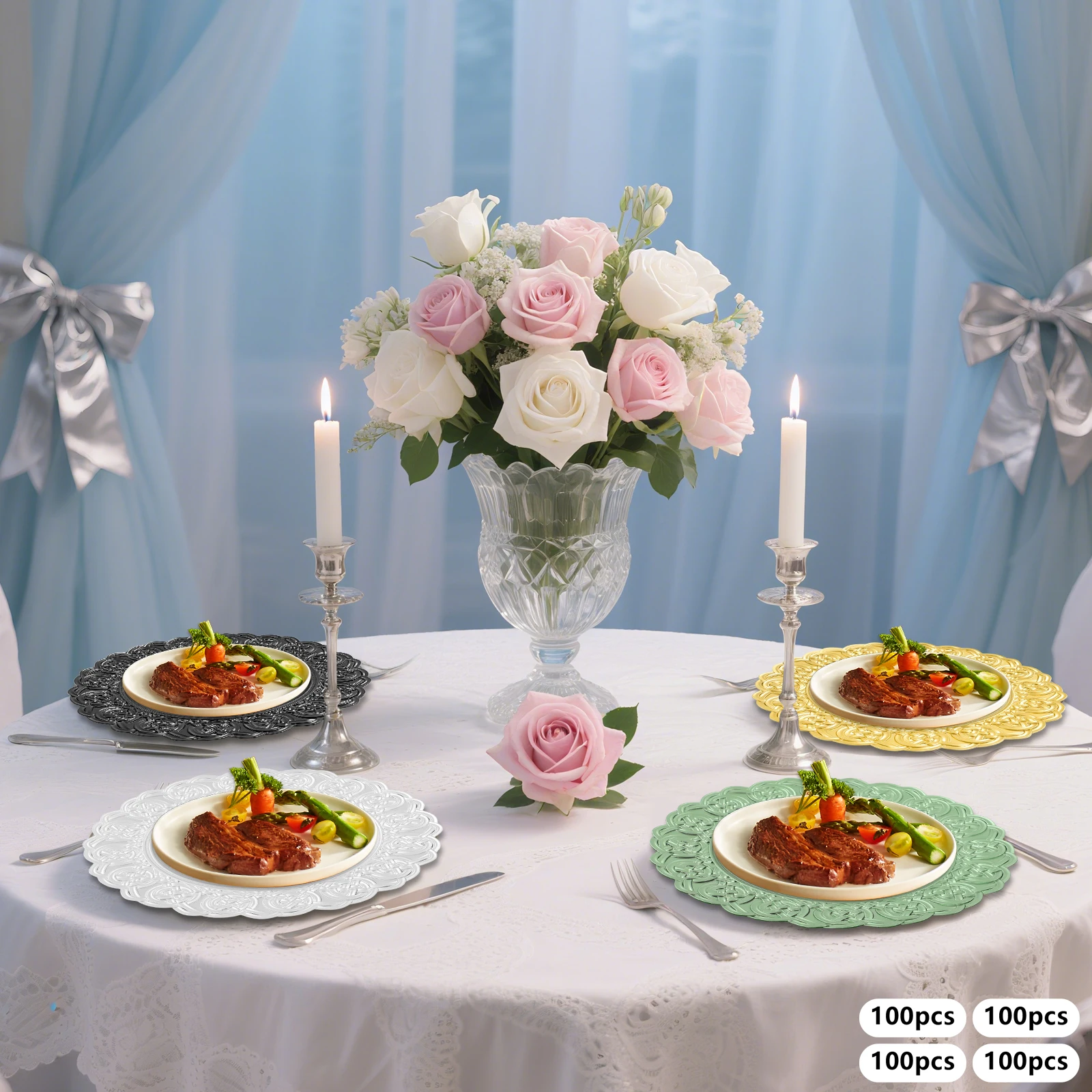 

100pcs 13" Chargers Plate Round Gold Salad for Wedding Dinner Plate Decor Party Celebrations