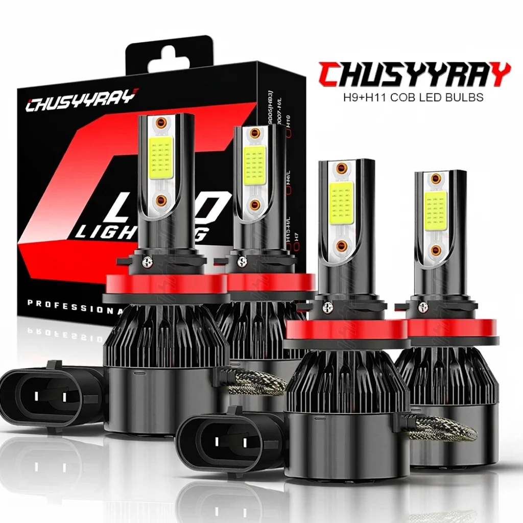 Super Bright 4x Combo H9 H11 LED Headlight High Low Beam Bulbs 6000K White Kit 12V 5000LM 50W