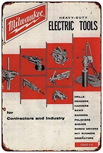 Tin Sign Milwaukee Electric Power Tools Workshop Ad Reproduction Metal Sign 8 x 12