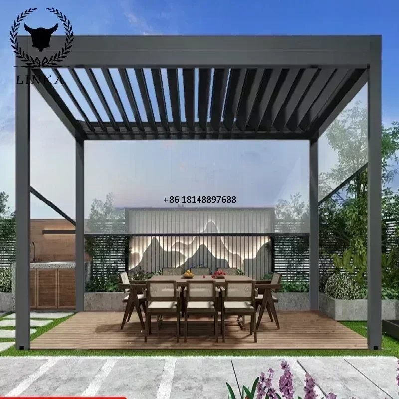 Garden waterproof Aluminium Outdoor Garden house outdoor louvered roof Bioclimatic Pergola for Personalized