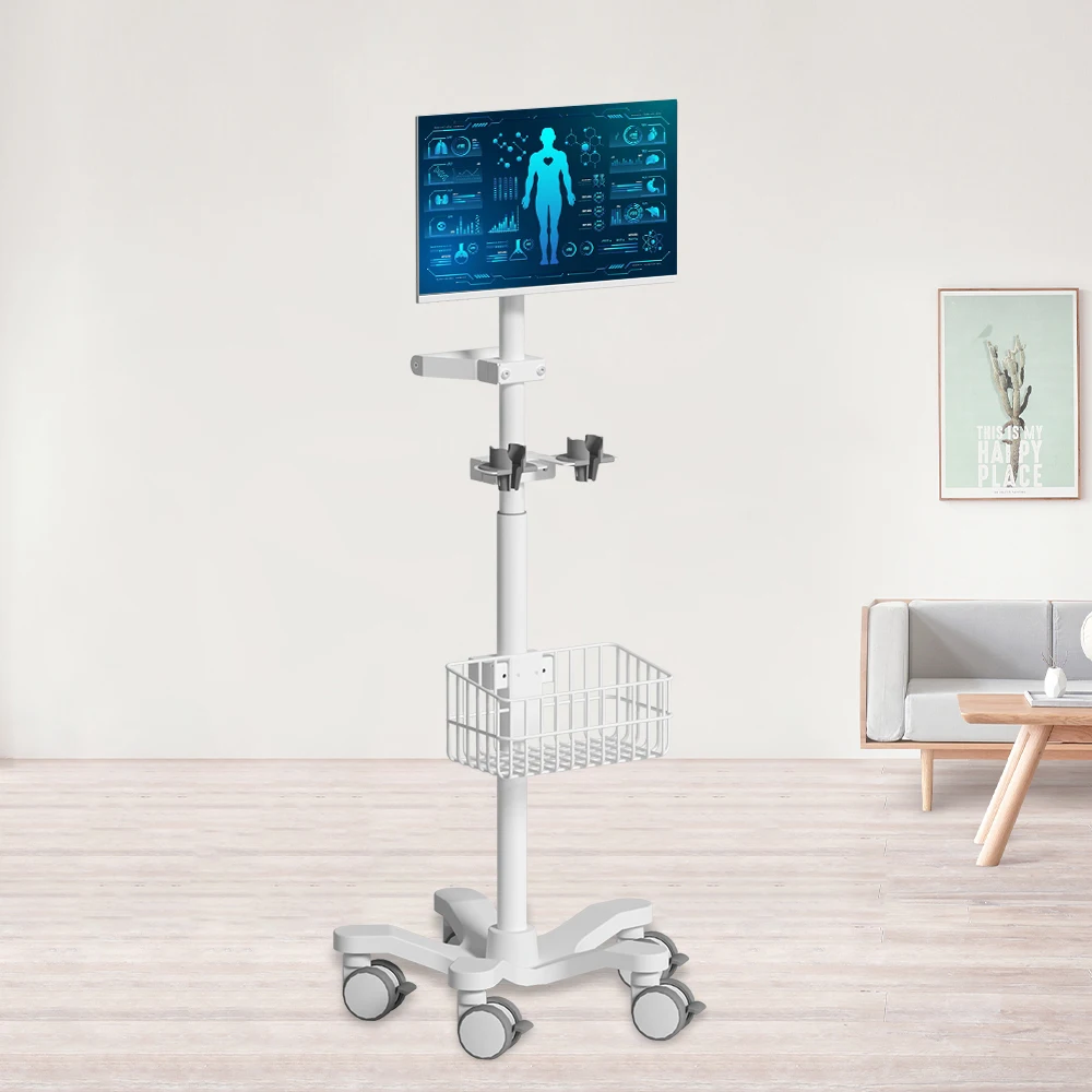 Mobile Minimalist Medical Monitoring Trolley Cart with Basket for Hospital or Clinic