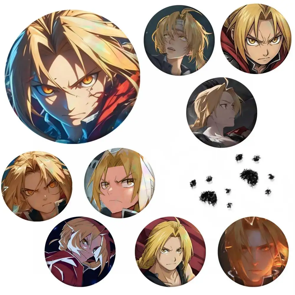 Edward Elric Anime Badge Tinplate Meme Round Brooch For Hat Bag Creative Lapel Jewelry Accessories Gifts