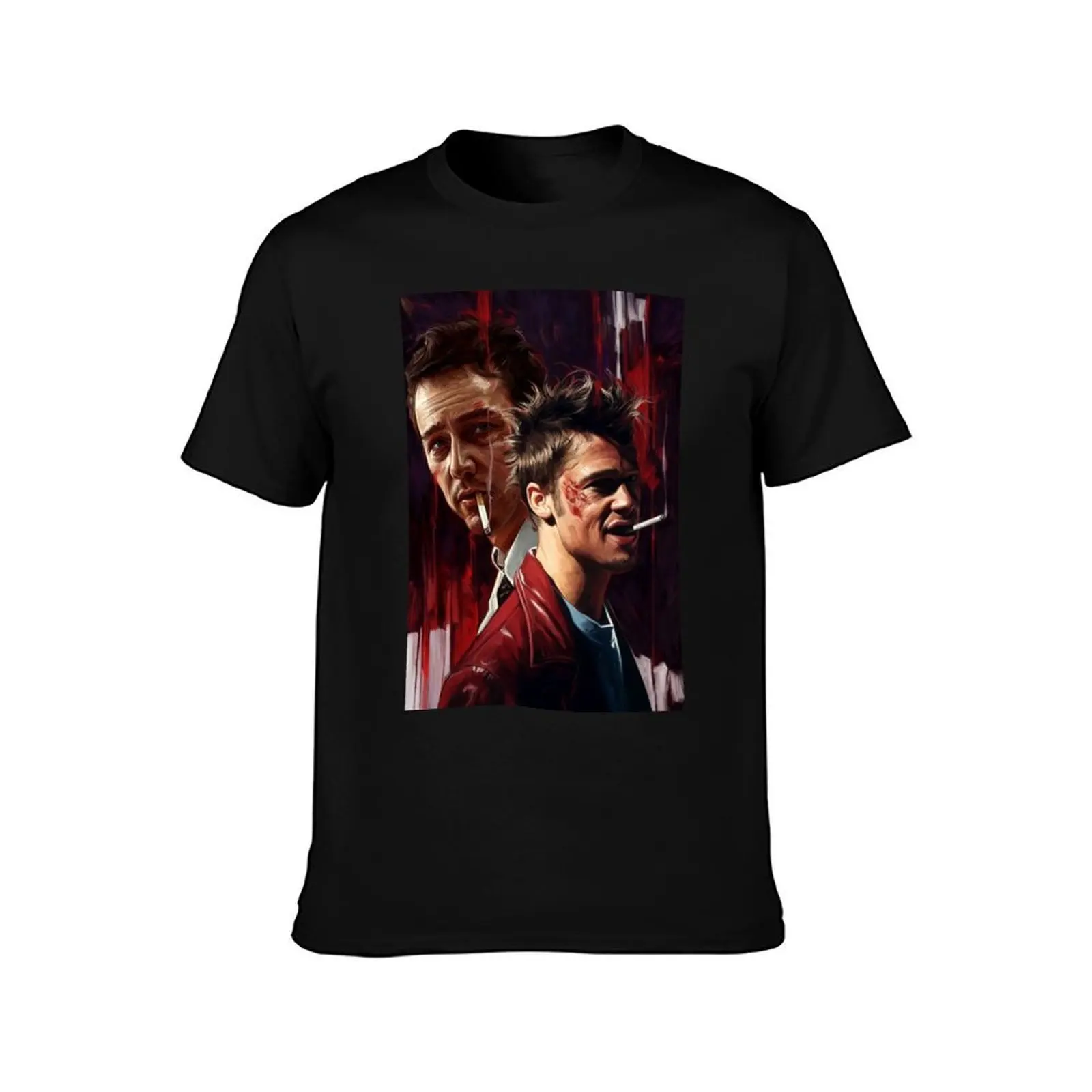 Fight Club Tyler Durden And The Narrator Smoking Drawing T-Shirt, Summer Casual Cotton Tee, Oversized Streetwear Tops