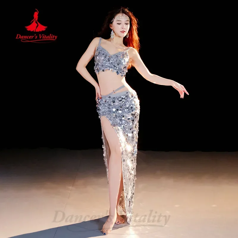 Traje de dançarina do ventre para mulheres conjunto de desempenho de lantejoulas avançadas meninas oriental dança do ventre roupas de prática profissional