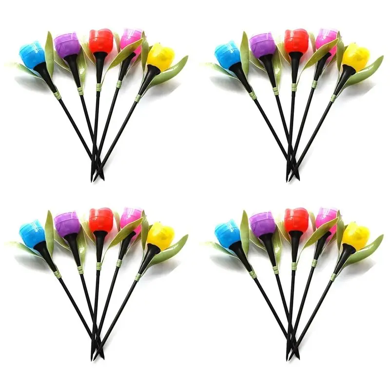LICE-20PCS Outdoor Led Solar Light Tulip Flower Lamp Waterproof Garden Stake Lawn Lights Decor For Yard Outdoor Party Decor