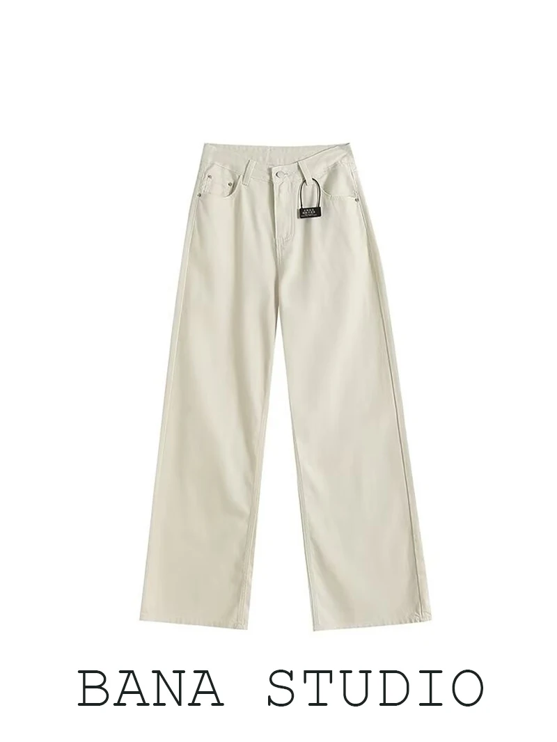 

High Waist Straight Leg Narrow Version White Denim Pants Women's Spring Autumn Wide Leg Trousers Long Pants Cleanfit Sle