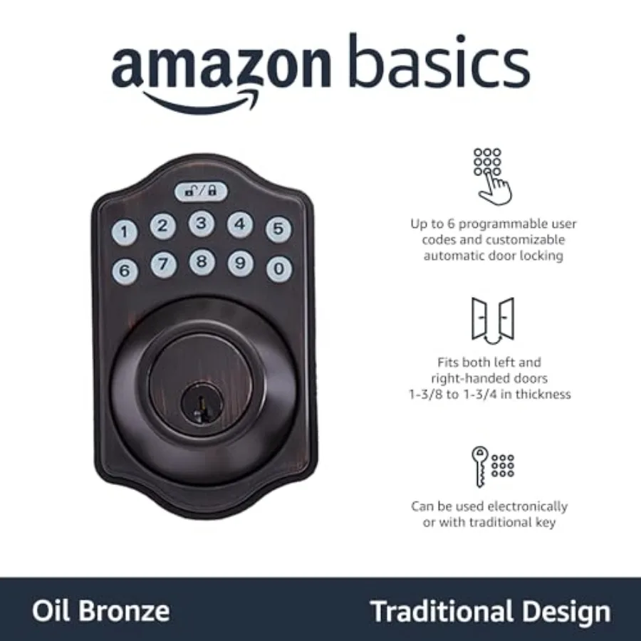 Electronic Keypad Deadbolt Door Lock with Touch-Control Keyless Entry, Keyed Entry Option, Traditional view 4