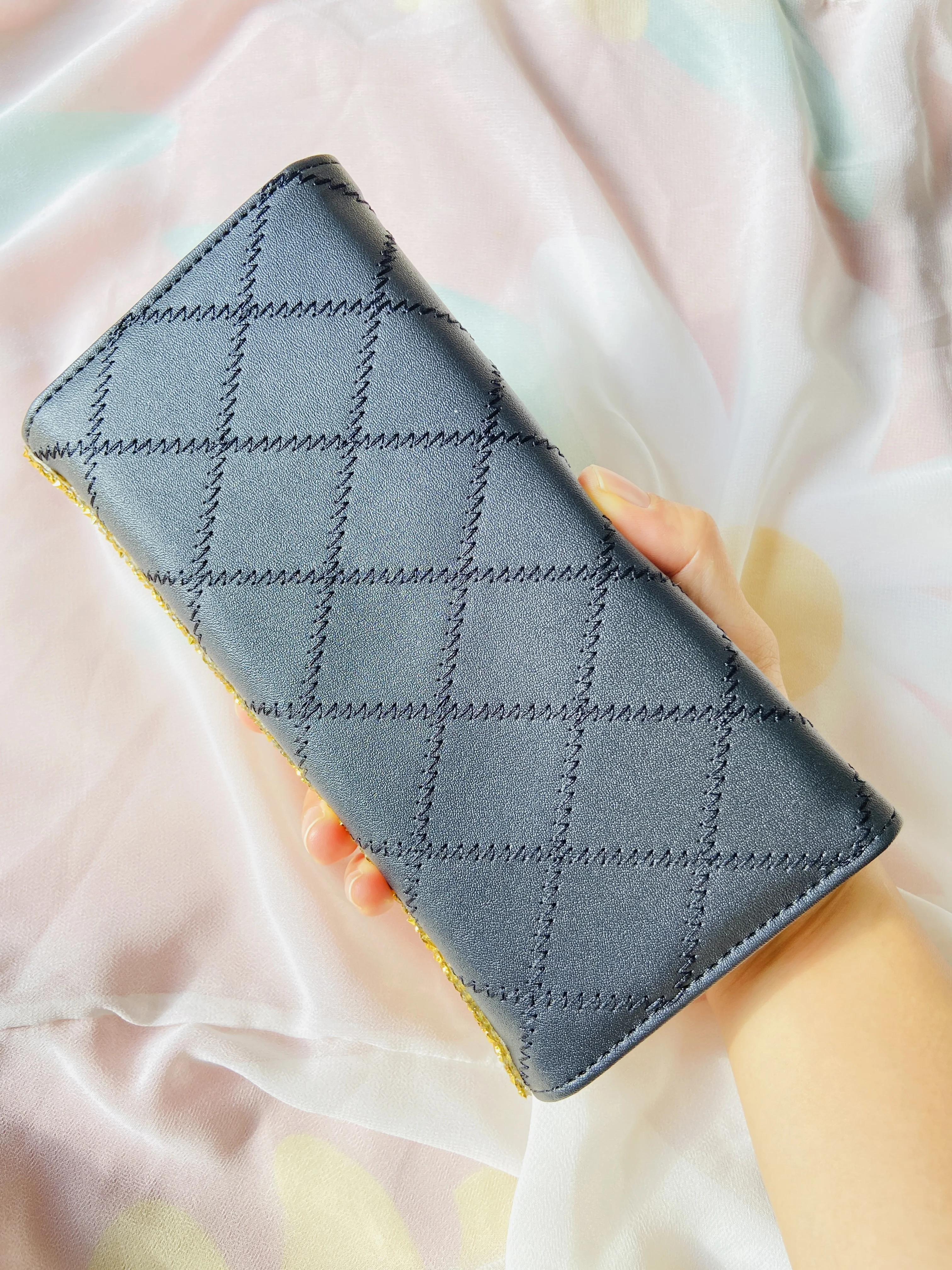 New Cross-Border Black Pu Handmade Rhinestone Women's Long Wallet, Quilted Pearl Rhinestone Evening Clutch, Multi-Card Slot Zipper Coin and Phone Bag, High-End Party Red Carpet Clutch, 19cm Large Capacity
